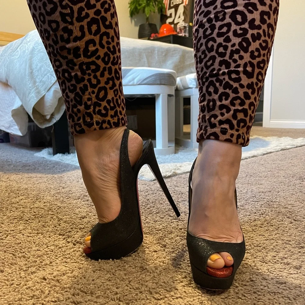 Christian Louboutin kate Lady peep toe GLITZY heel sz 8.5 39 - Picture 10 of 12